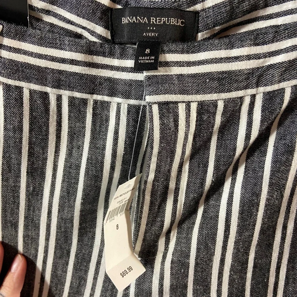 NWT Banana Republic Avery linen Pants 8 Striped Ankle Mid Rise Straight Fit Grey